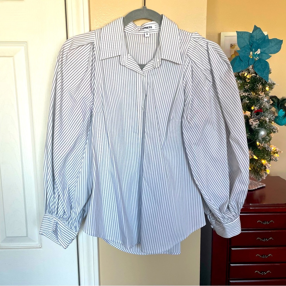 Express Puff Sleeved Button Up Top Striped Size XS